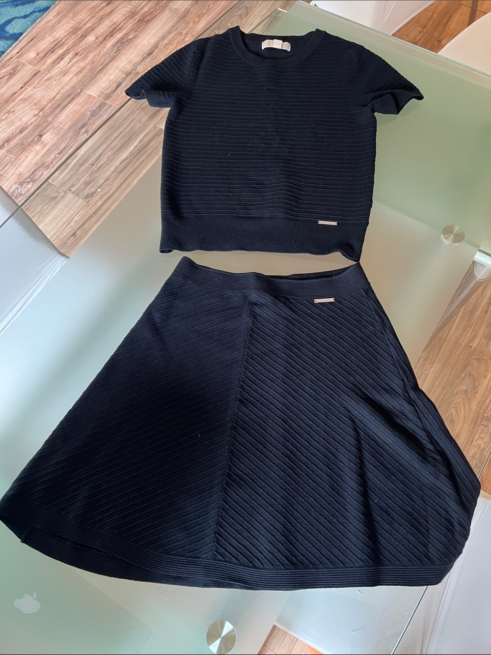 MICHAEL Michael Kors Black Ribbed Knit Top & Skirt Set